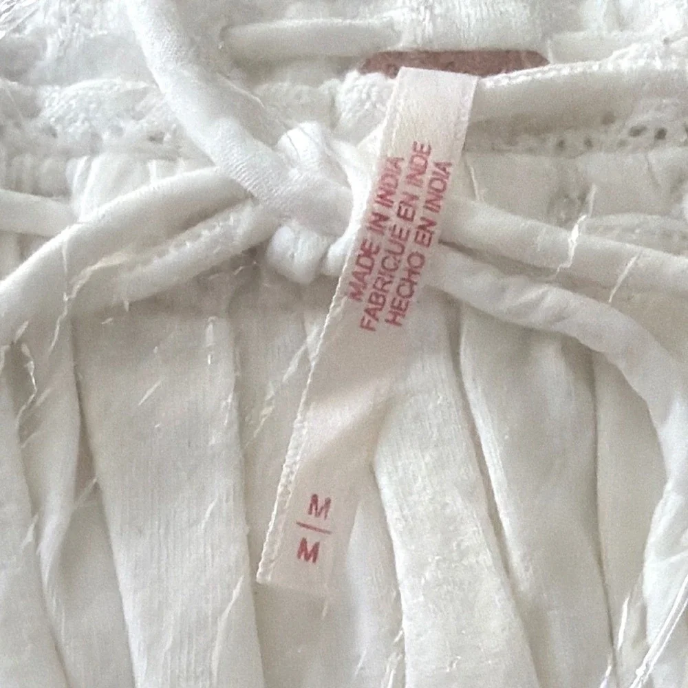 Free People Ivory Lace Trim Long Sleeve Crop Top Milkmaid Square Neck Size M NEW